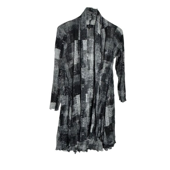 Comfy USA long cardigan duster Black white print mesh size small 3/4 sleeves - Picture 7 of 7
